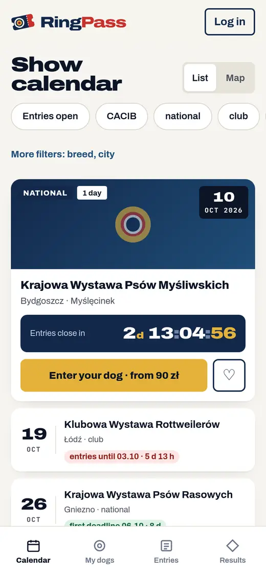 Show calendar in the RingPass app on a phone
