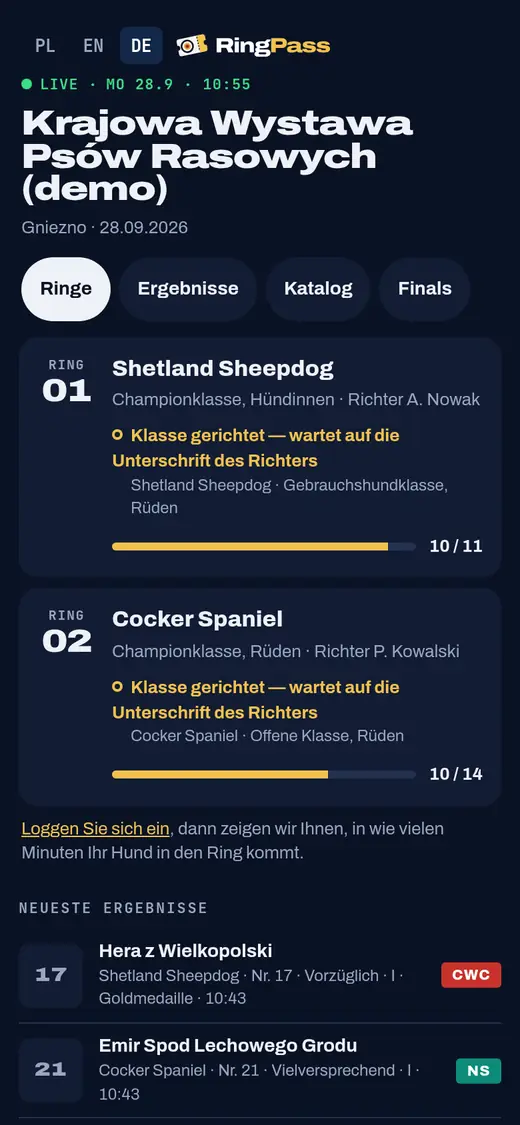 Live-Ergebnisse: Ringe und neueste Ergebnisse